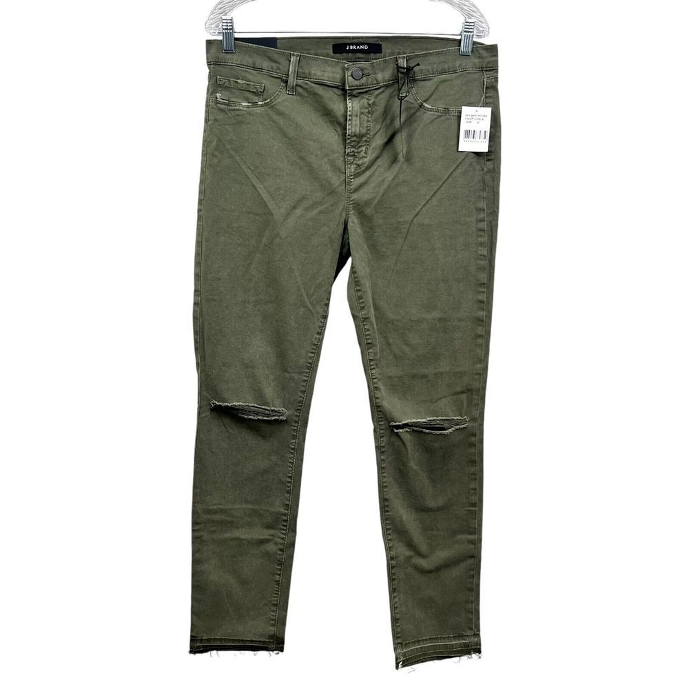 J Brand Women Jeans Skinny Stretch Distressed Ripped Raw Hem Zip Fly Green 32*